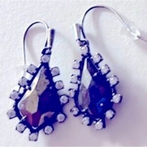 Vintage Earrings “Hematite” Teardrop faceted crystals,prong-set crystals pierced